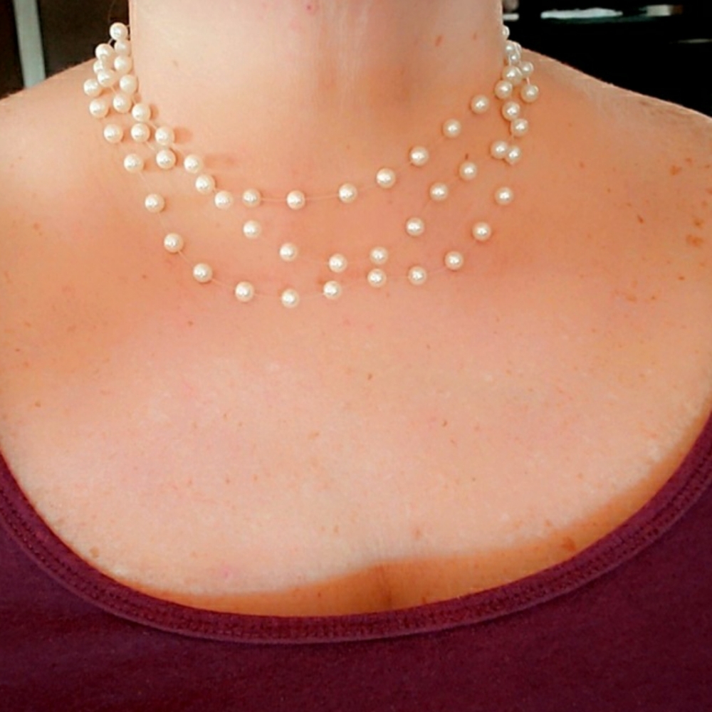 Vintage floating multi strand pearl choker